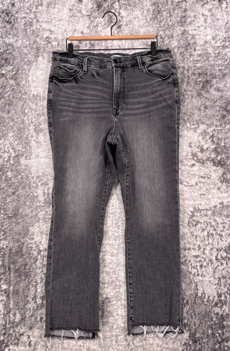 Good American Jeans 15 Womens Good Curve Straight Gray Wash Raw Hem Denim